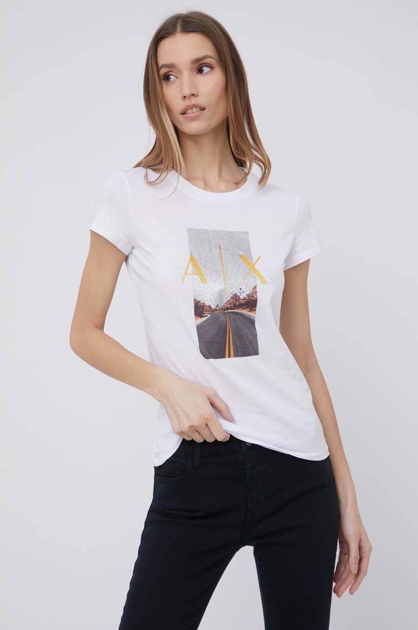 

Памучна тениска Armani Exchange в бяло, Бял
