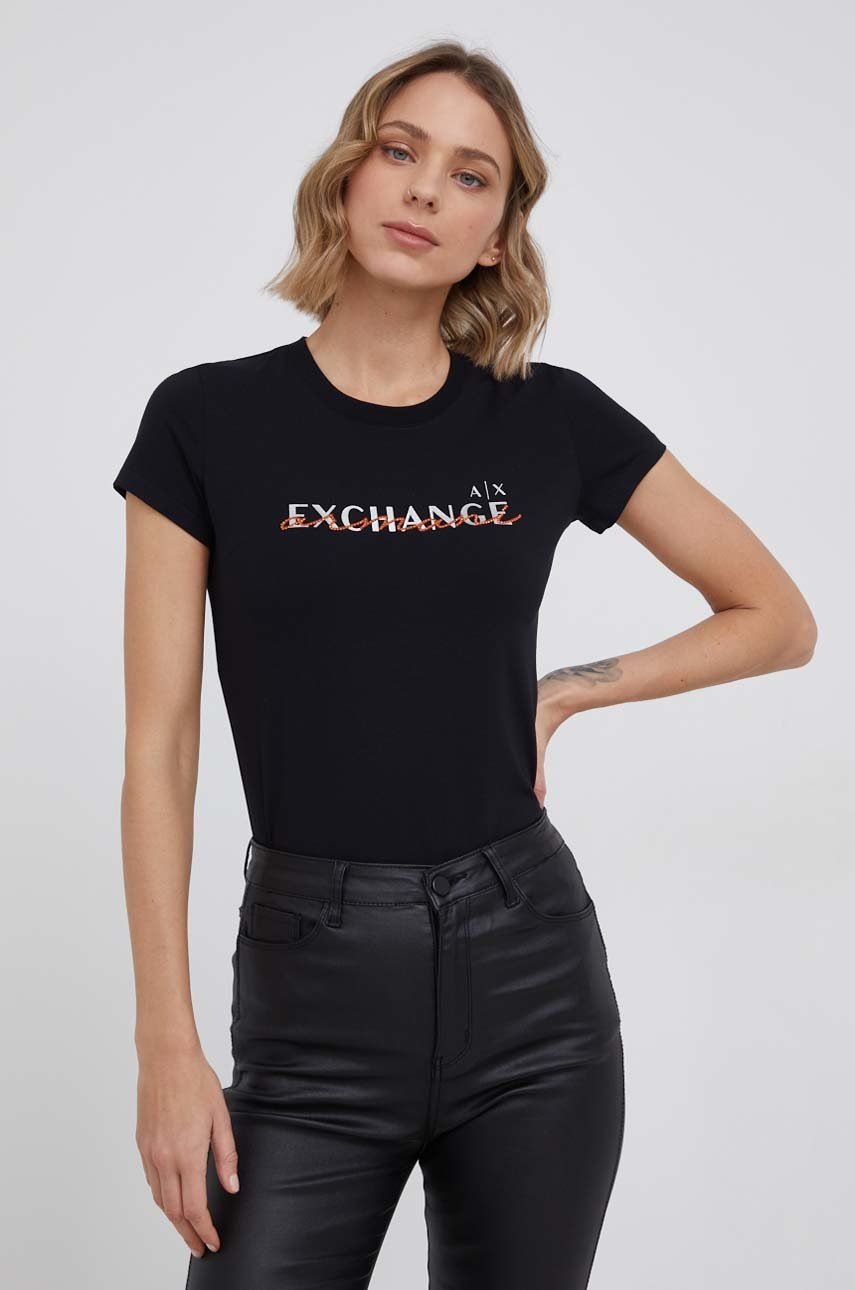 

Тениска Armani Exchange дамска в черно, Черен