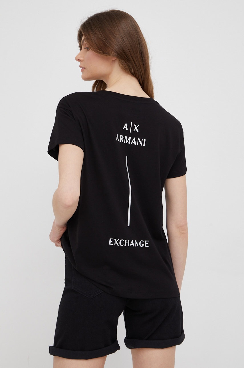 

Памучна тениска Armani Exchange в черно, Черен