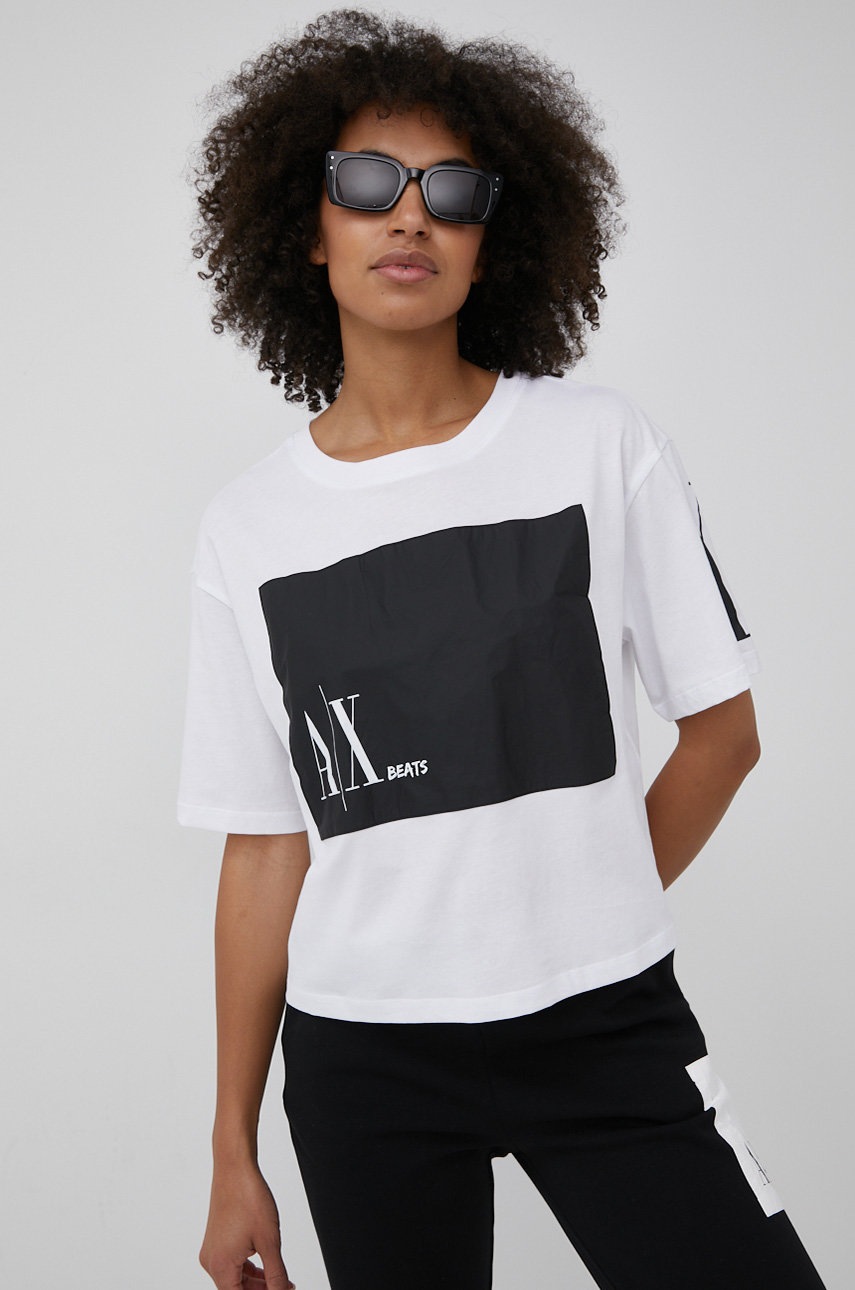 

Памучна тениска Armani Exchange в бяло, Бял