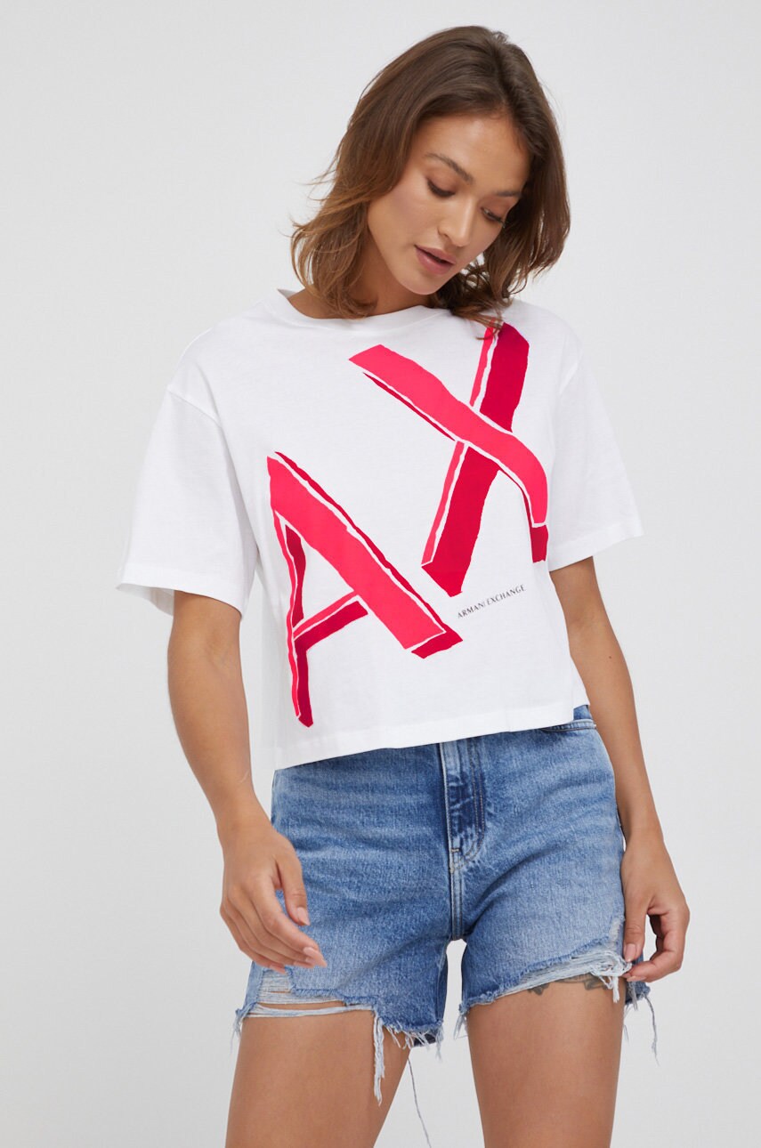 

Памучна тениска Armani Exchange в бяло, Бял