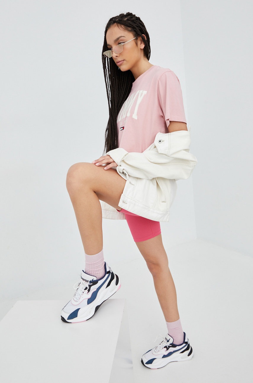 

Бавовняна футболка Tommy Jeans колір рожевий