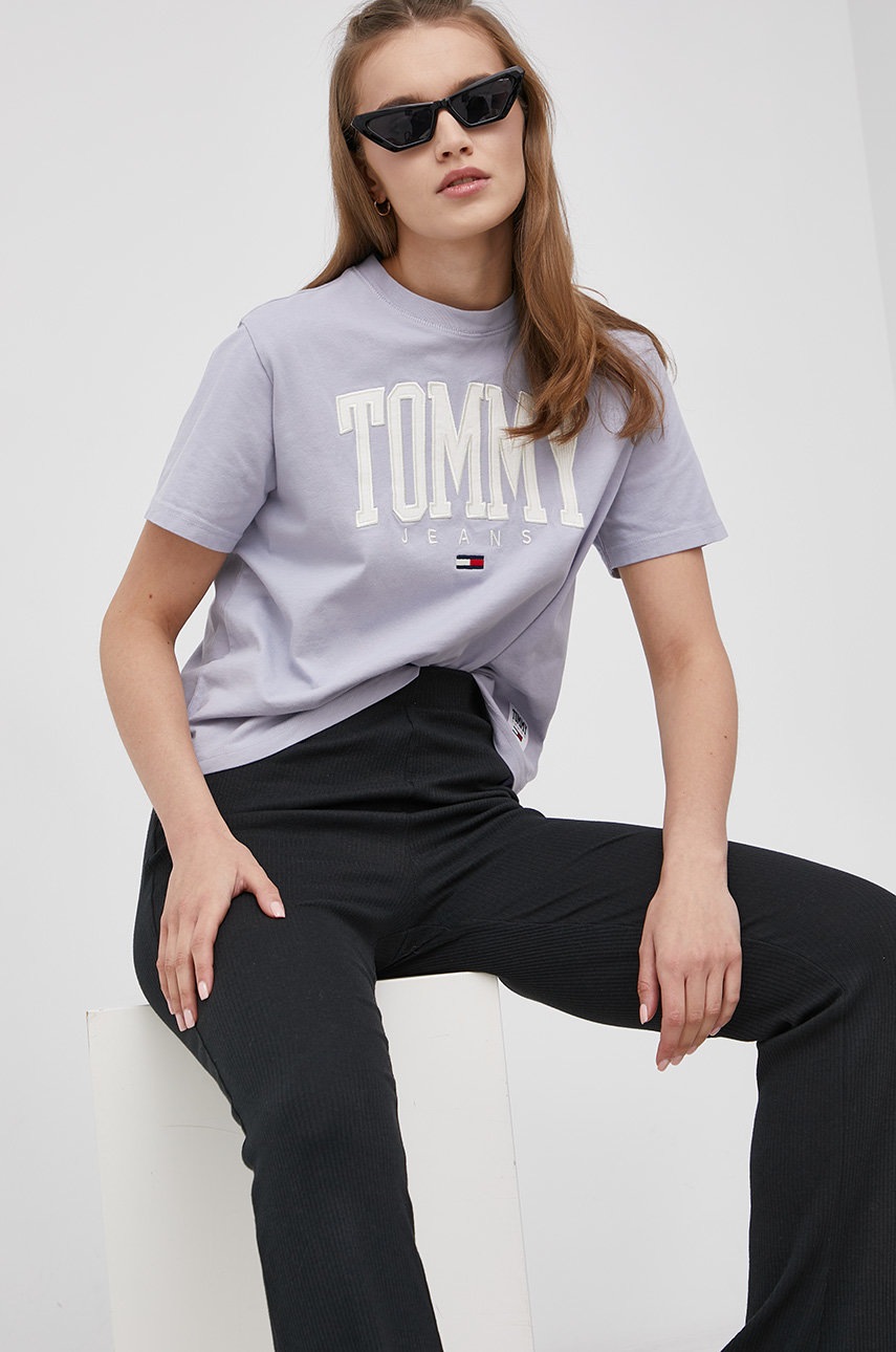 

Бавовняна футболка Tommy Jeans колір фіолетовий