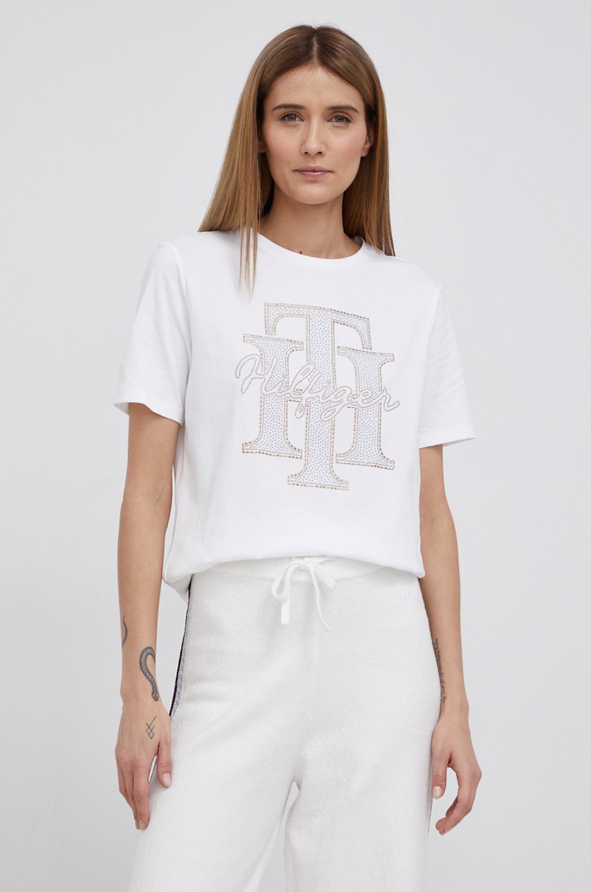 

Памучна тениска Tommy Hilfiger в бяло, Бял