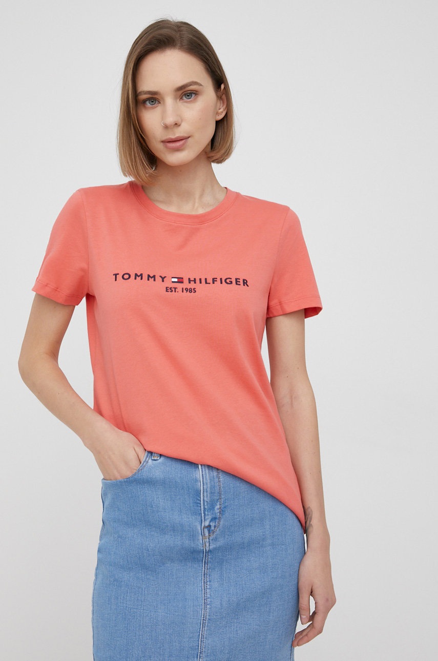 

Памучна тениска Tommy Hilfiger в оранжево, Оранжев