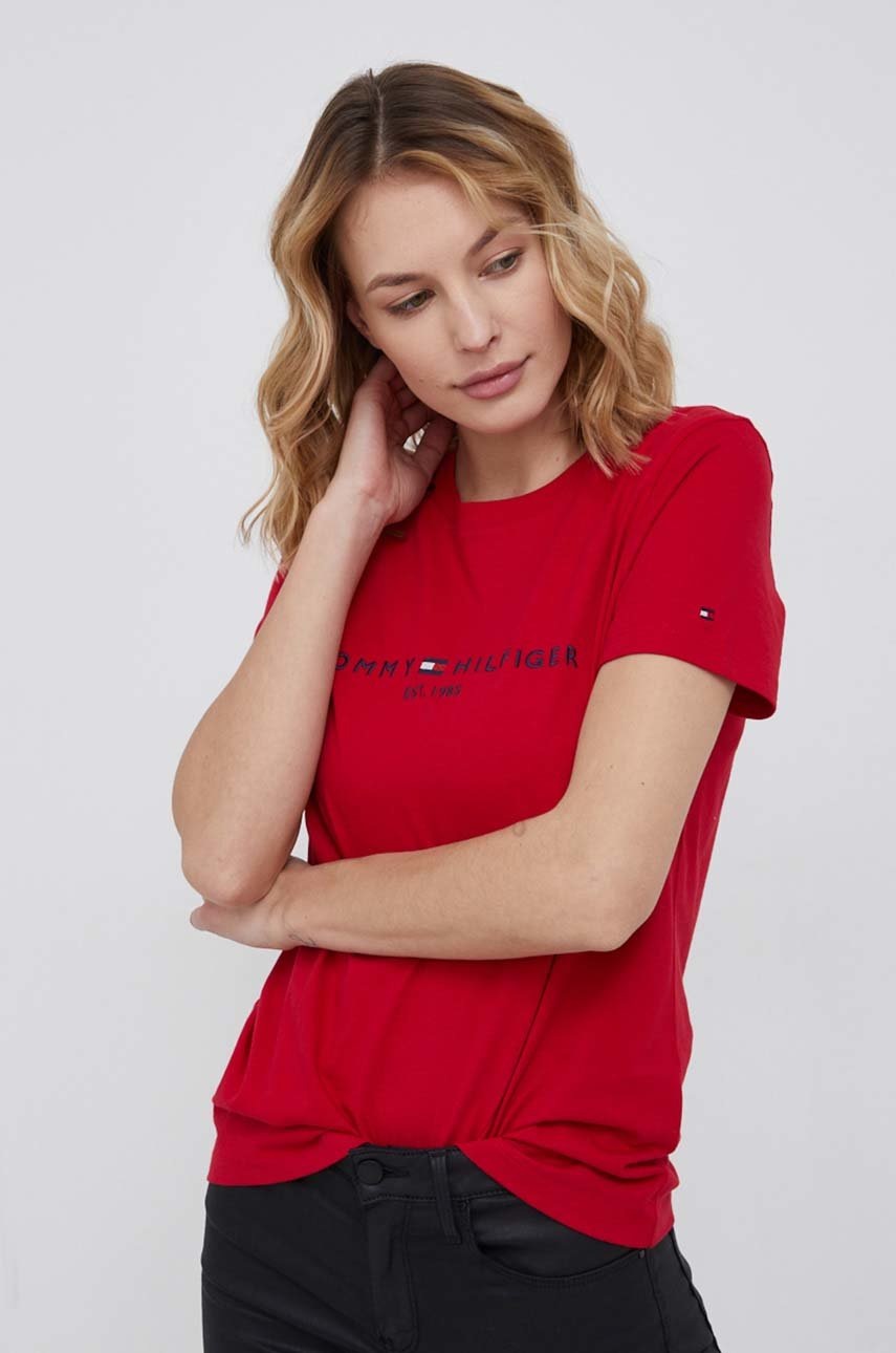 

Памучна тениска Tommy Hilfiger в червено, Червен