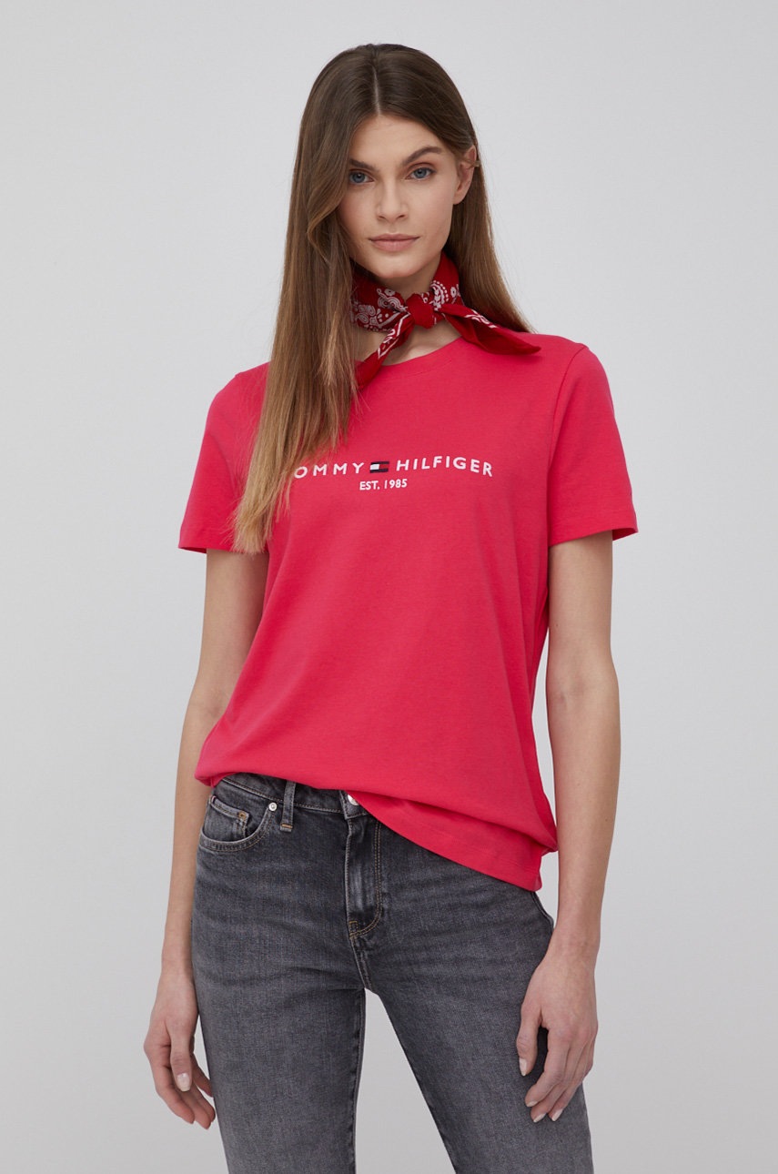 

Памучна тениска Tommy Hilfiger в розово, Розов