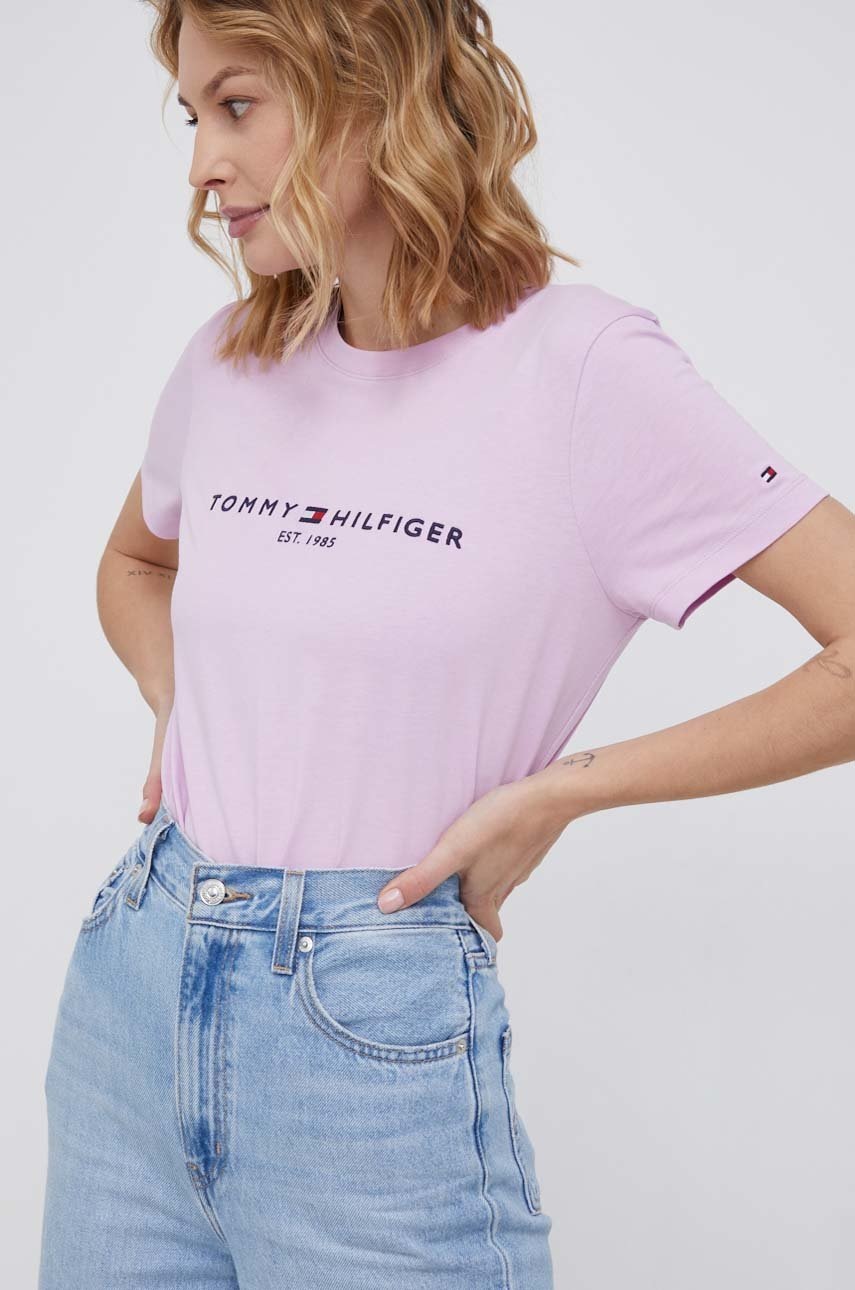 

Памучна тениска Tommy Hilfiger в лилаво, Виолетов