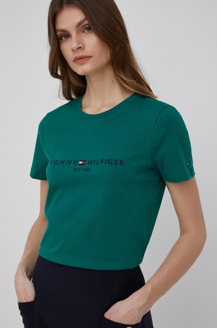 

Памучна тениска Tommy Hilfiger в зелено, Зелен