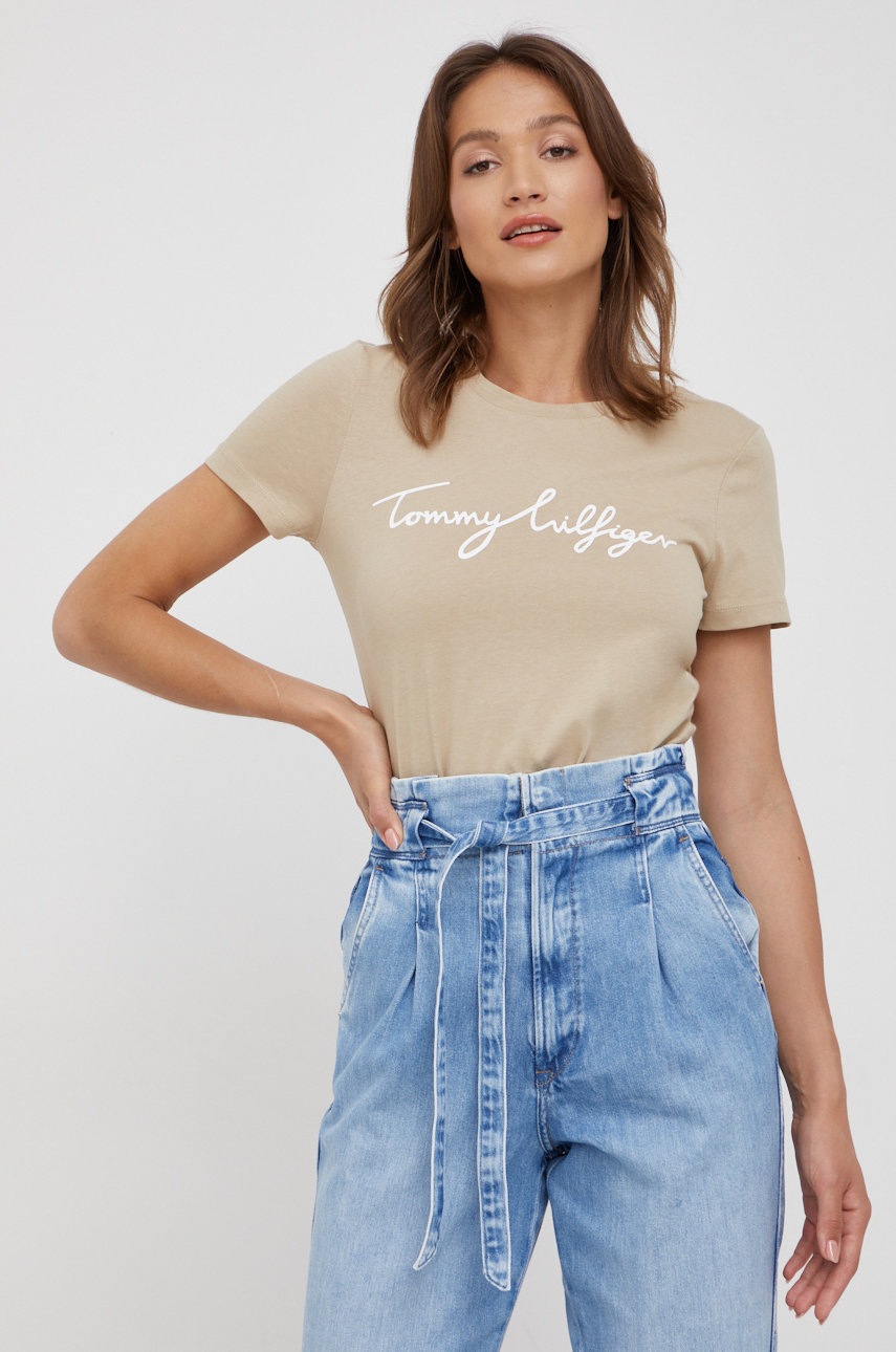 

Бавовняна футболка Tommy Hilfiger колір бежевий