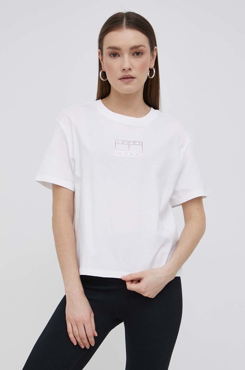 

Памучна тениска Tommy Jeans в бяло, Бял