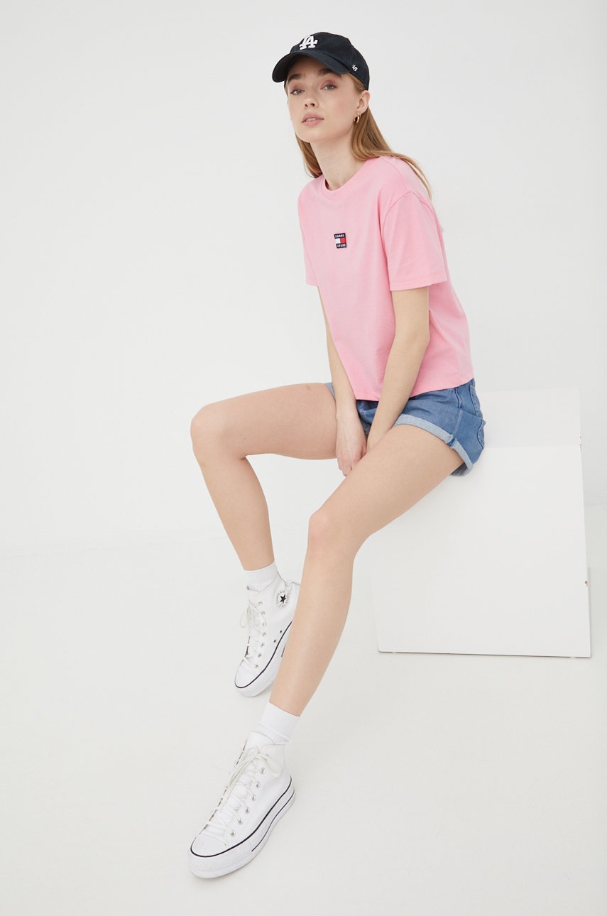

Футболка Tommy Jeans жіночий колір рожевий