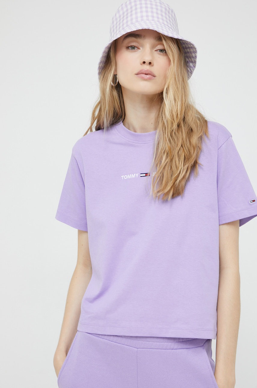 

Памучна тениска Tommy Jeans в лилаво, Виолетов