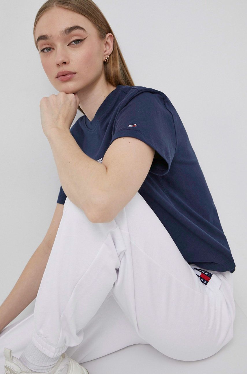 Tommy Jeans tricou din bumbac culoarea albastru marin