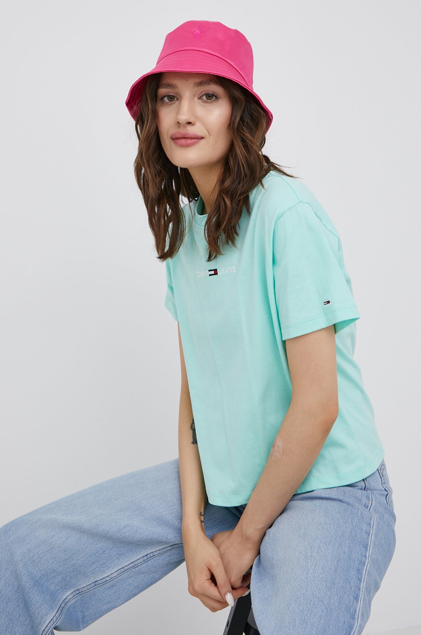 

Памучна тениска Tommy Jeans в зелено, Зелен