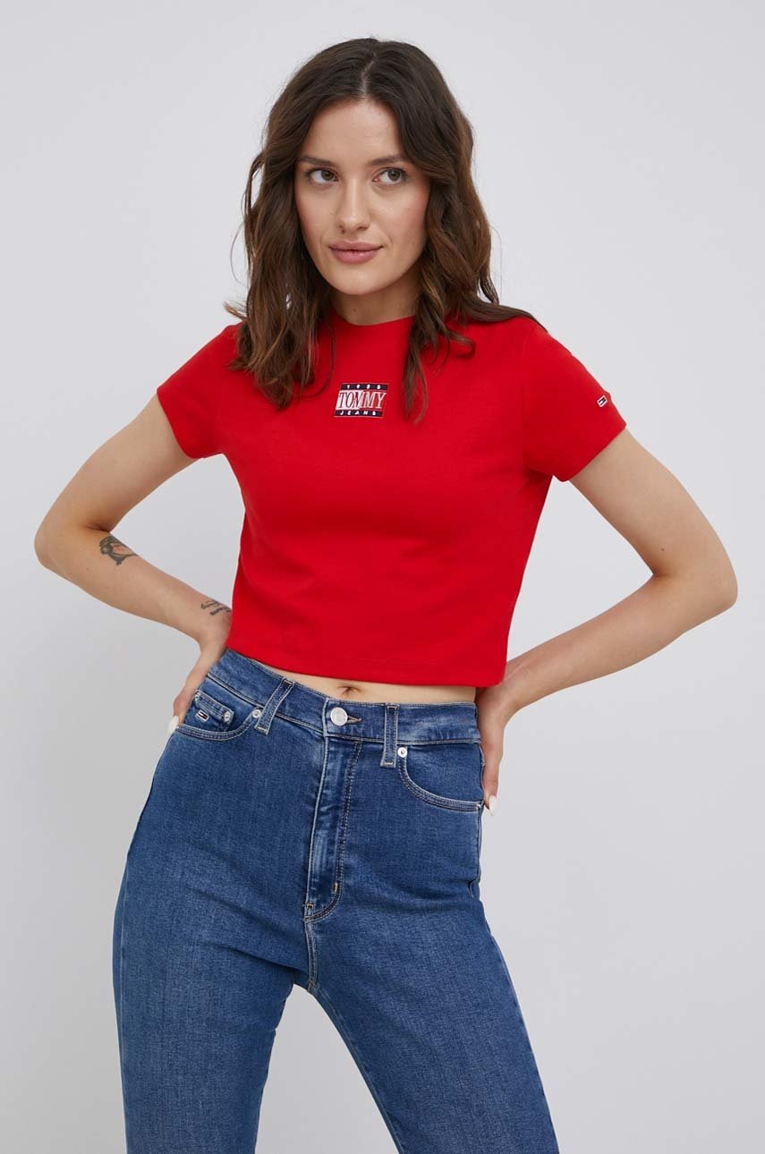 

Тениска Tommy Jeans дамска в червено, Червен