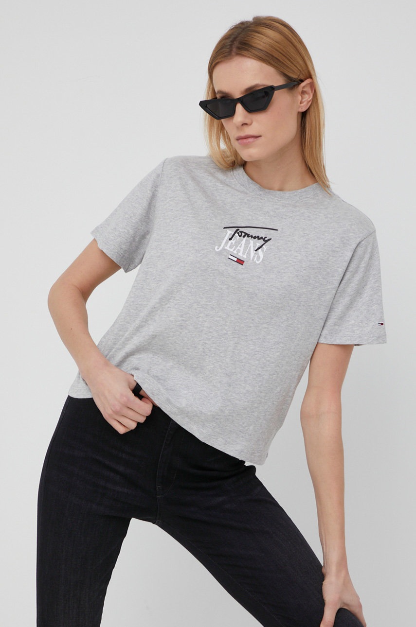 Tommy Jeans tricou din bumbac culoarea gri