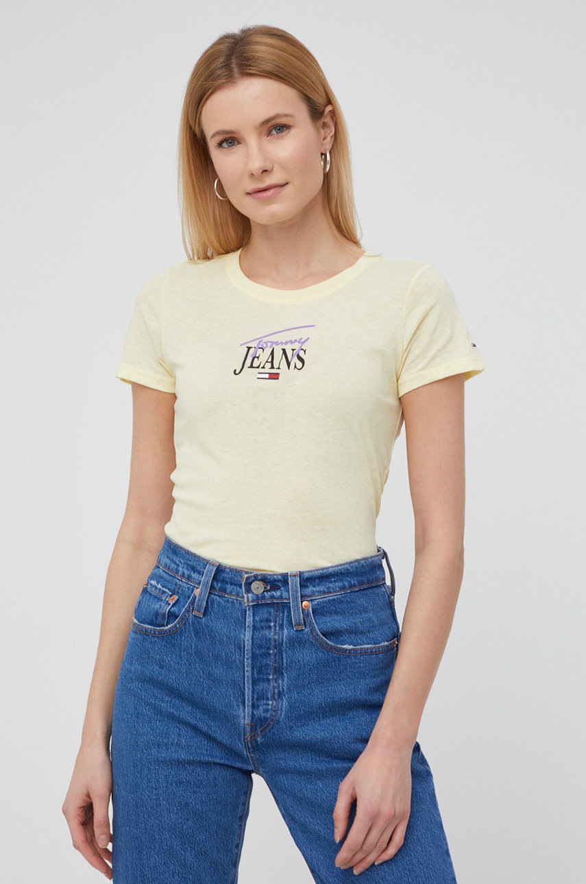 

Тениска Tommy Jeans дамска в жълто, Жълт