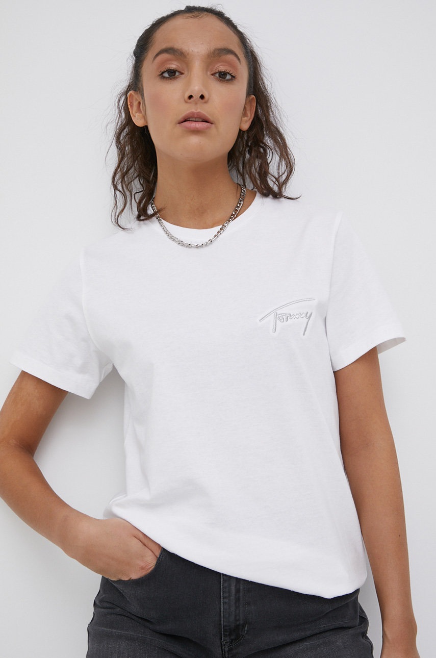 

Памучна тениска Tommy Jeans в бяло, Бял