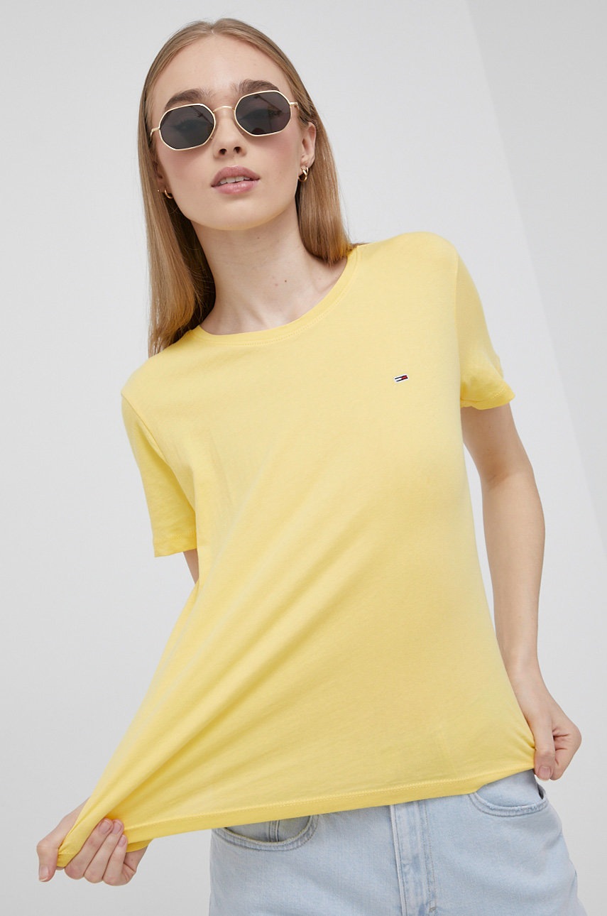 

Памучна тениска Tommy Jeans в жълто, Жълт