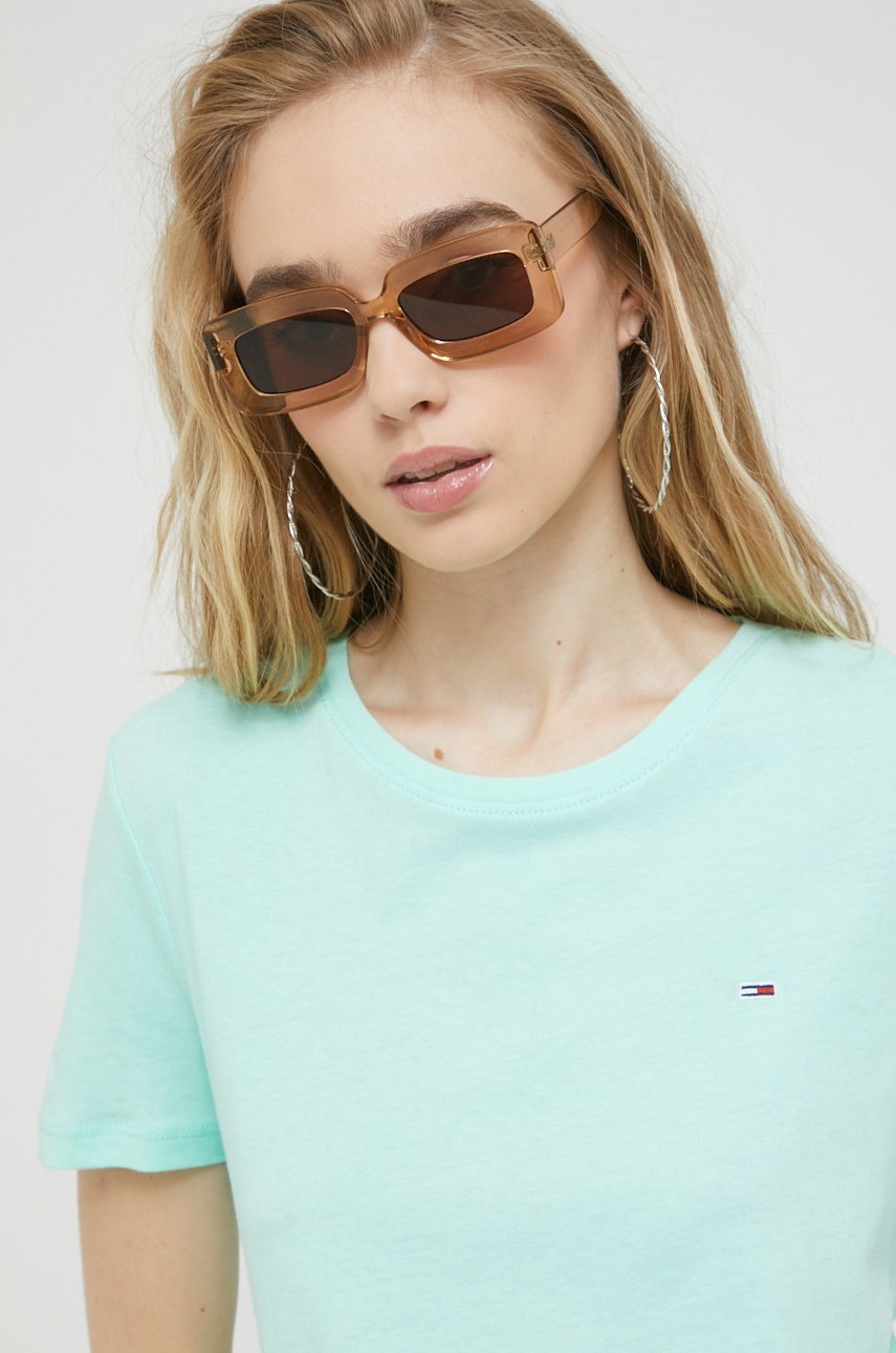 

Памучна тениска Tommy Jeans в тюркоазено, Тюркоазен