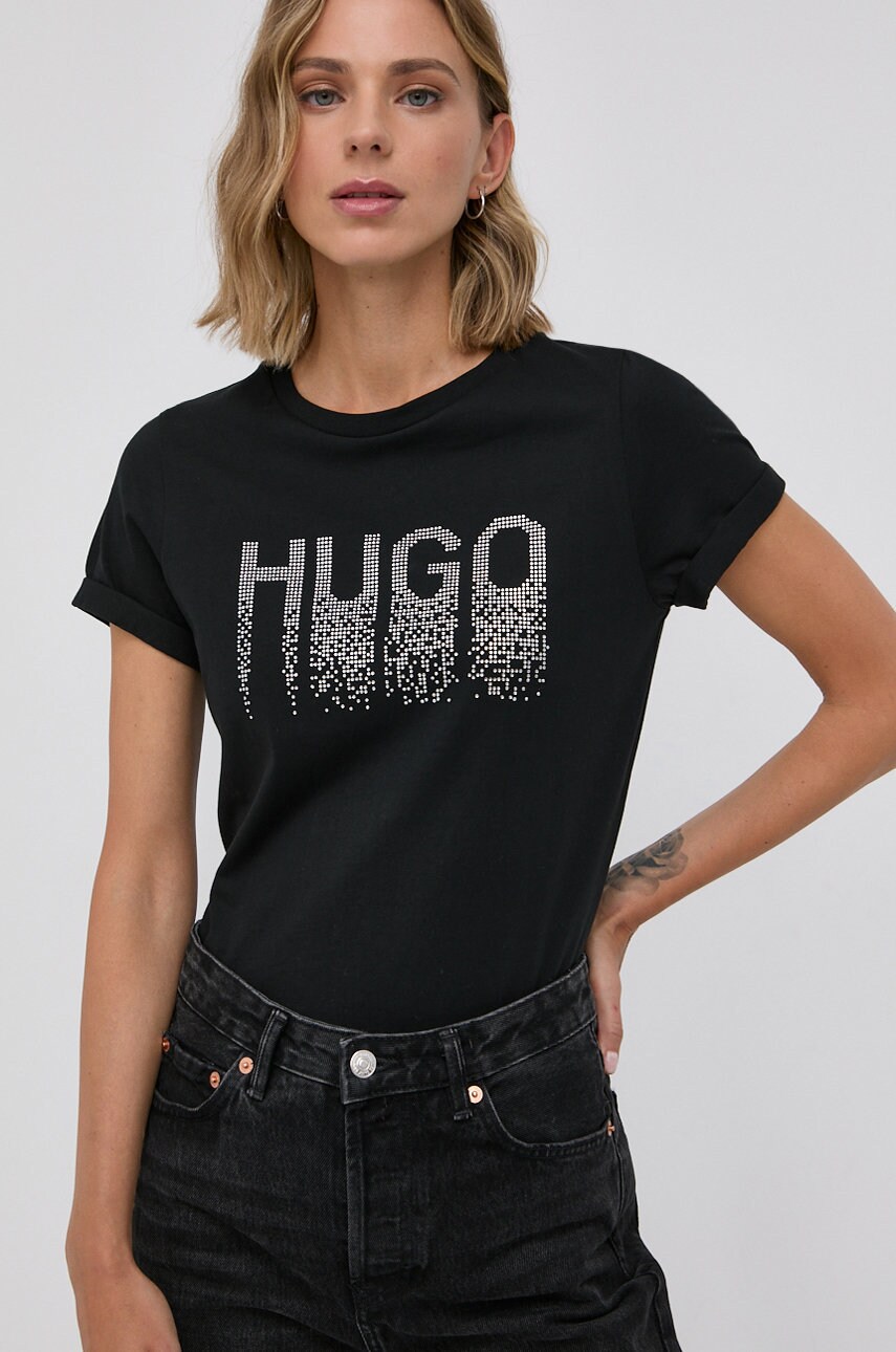 Hugo tricou din bumbac culoarea negru