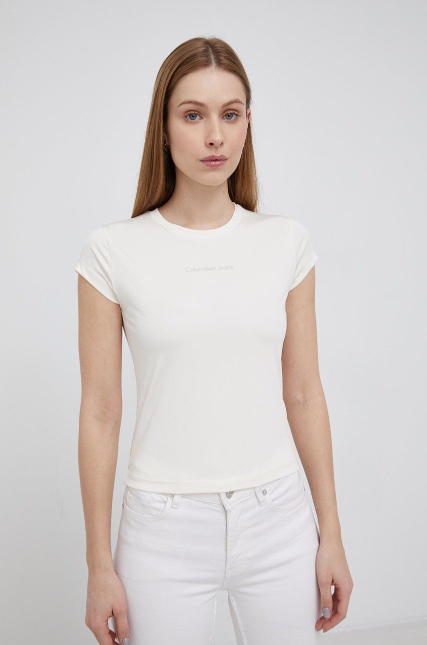 Calvin Klein Jeans T-shirt damski kolor kremowy