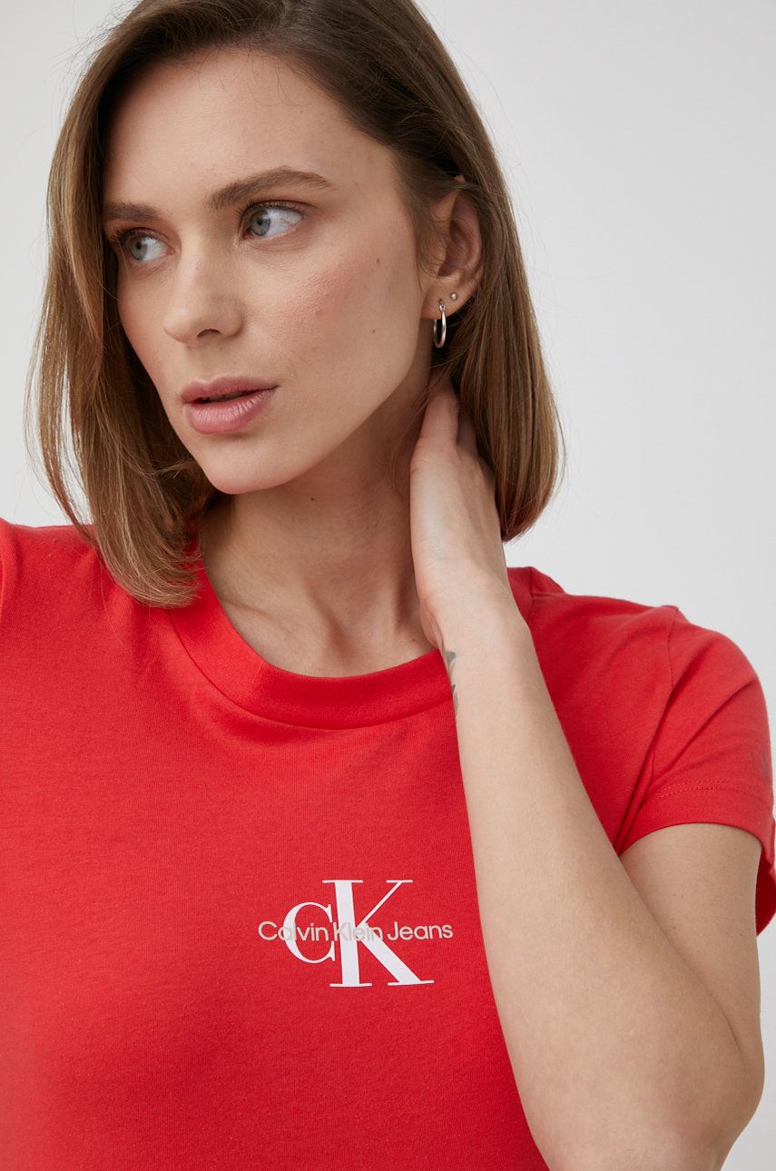 Calvin Klein Jeans T-shirt bawełniany kolor czerwony