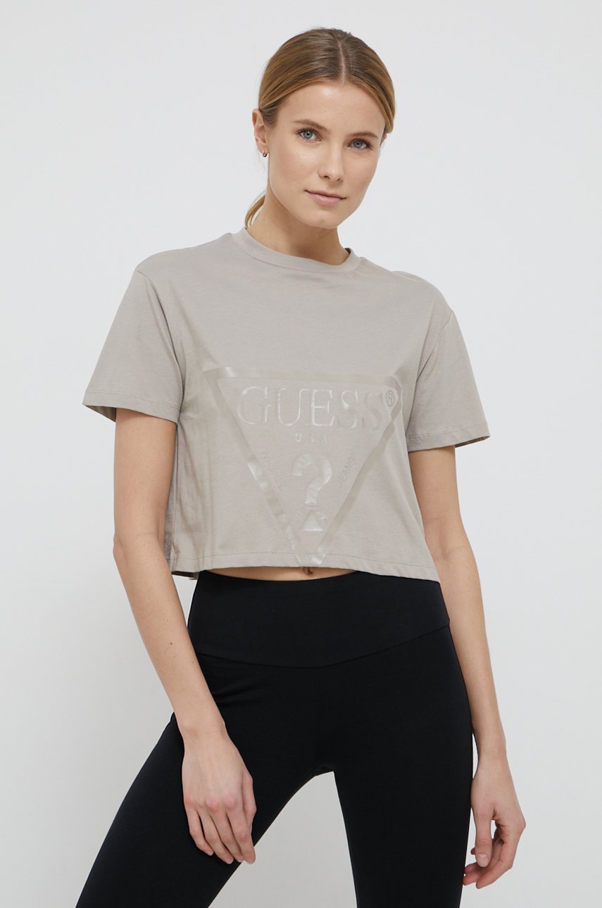 

Памучна тениска Guess в жълто, Бежов