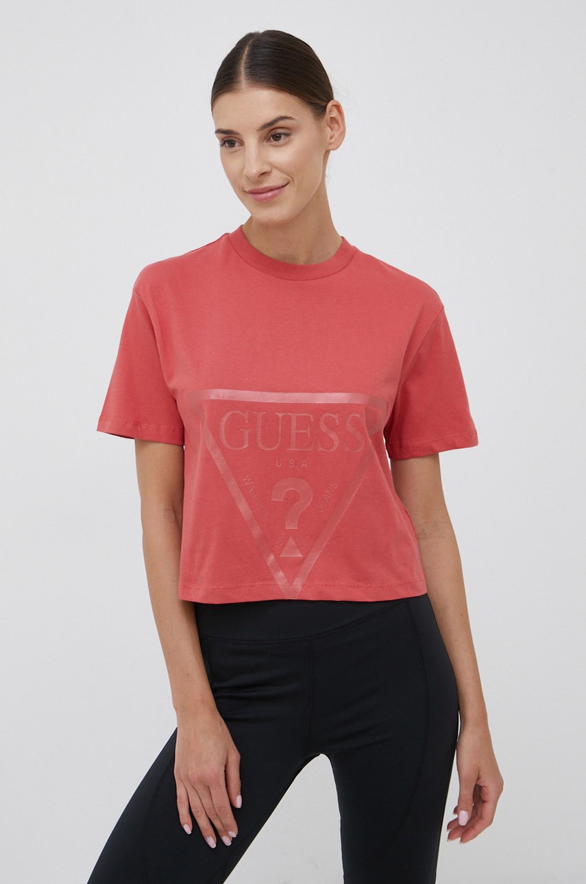 

Памучна тениска Guess в розово, Розов