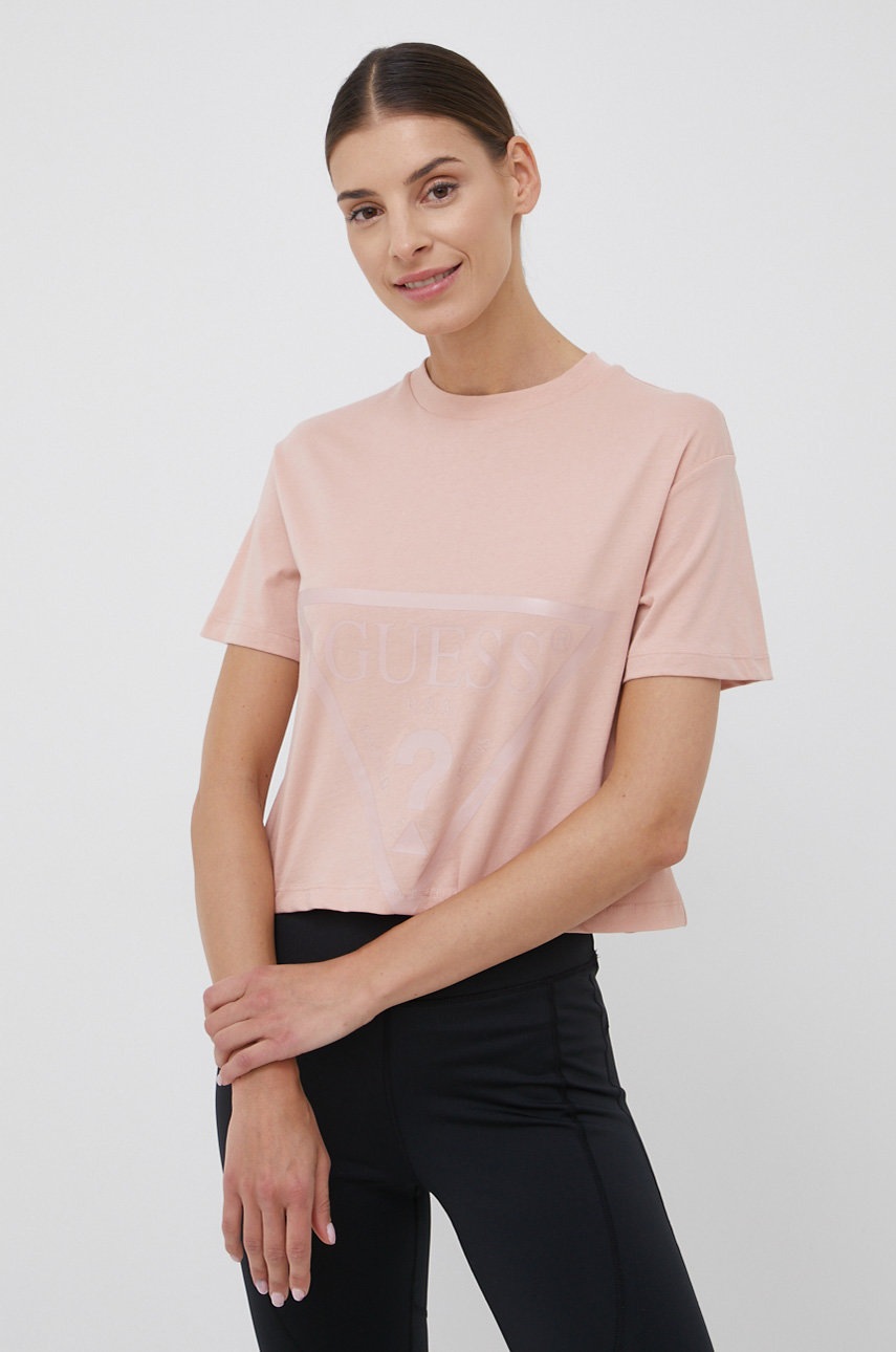 

Памучна тениска Guess в розово, Розов