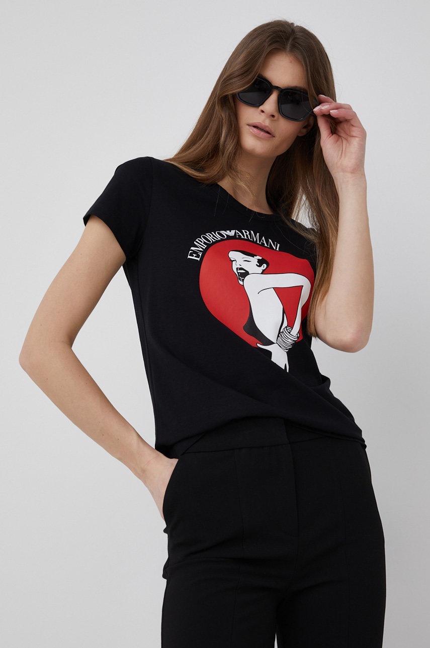 

Тениска Emporio Armani дамски в черно, Черен