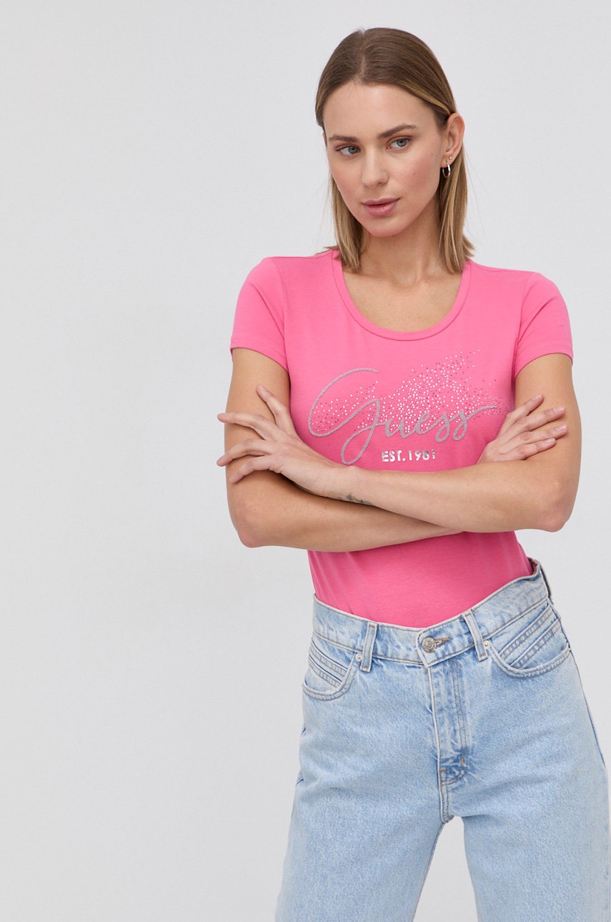 

Тениска Guess в розово, Розов