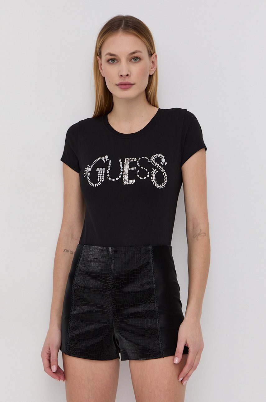 

Тениска Guess дамска в черно, Черен
