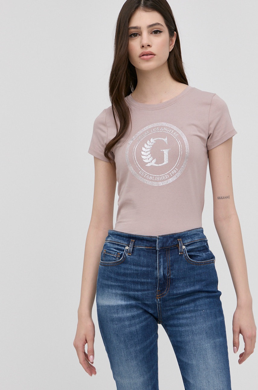 

Тениска Guess дамска в бежово, Бежов