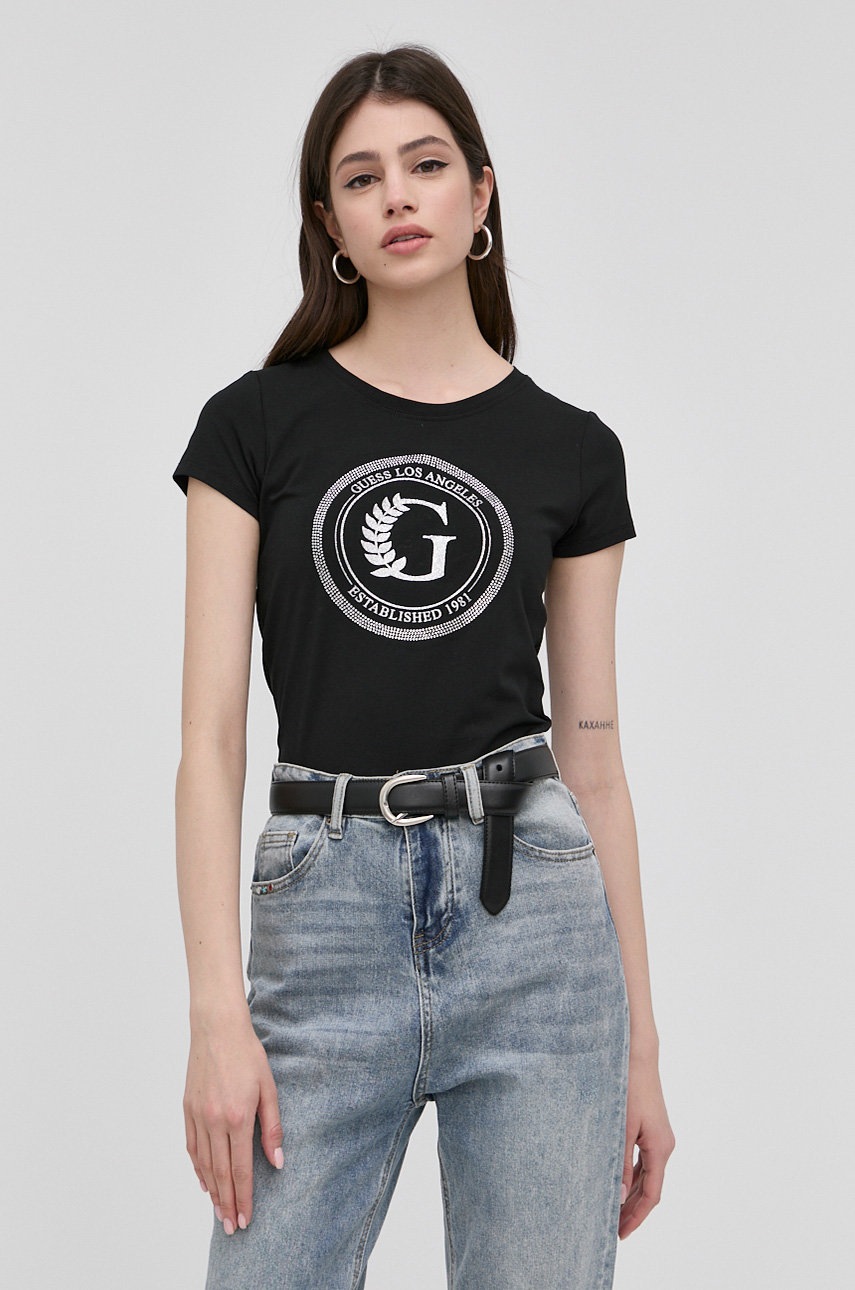 

Тениска Guess дамска в черно, Черен