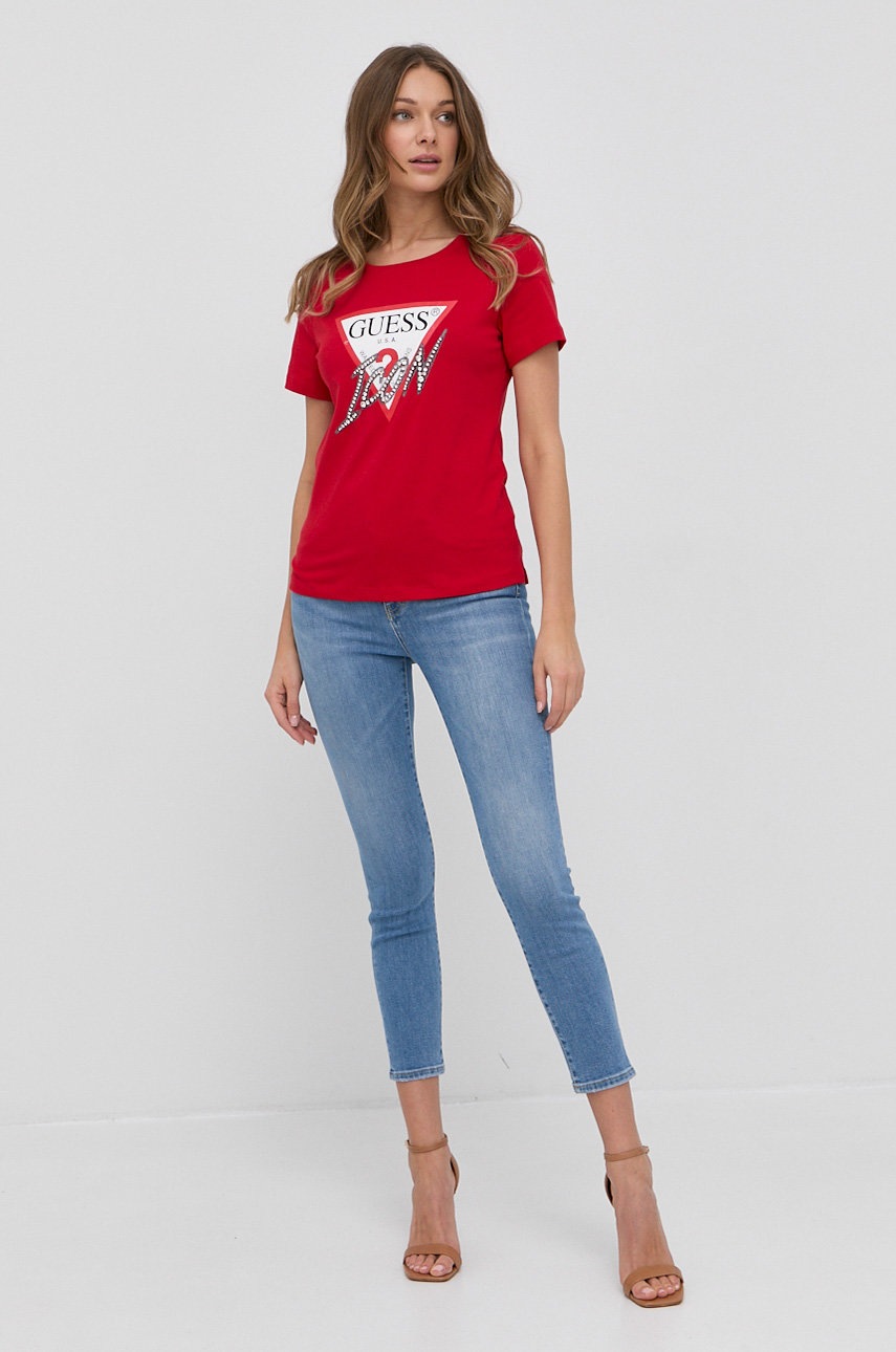 

Хлопковая футболка Guess цвет красный