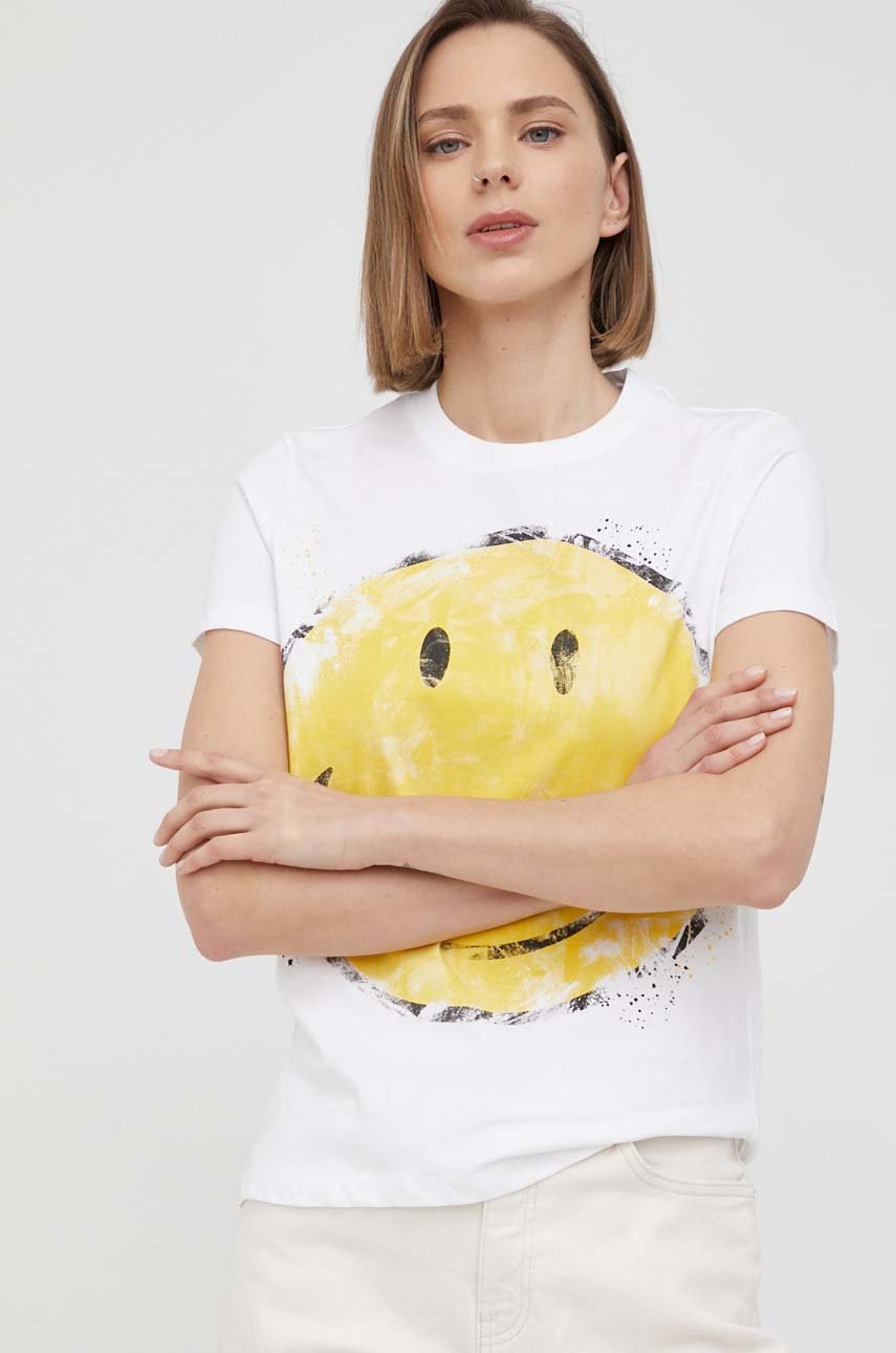 

Памучна тениска Desigual в бяло, Бял