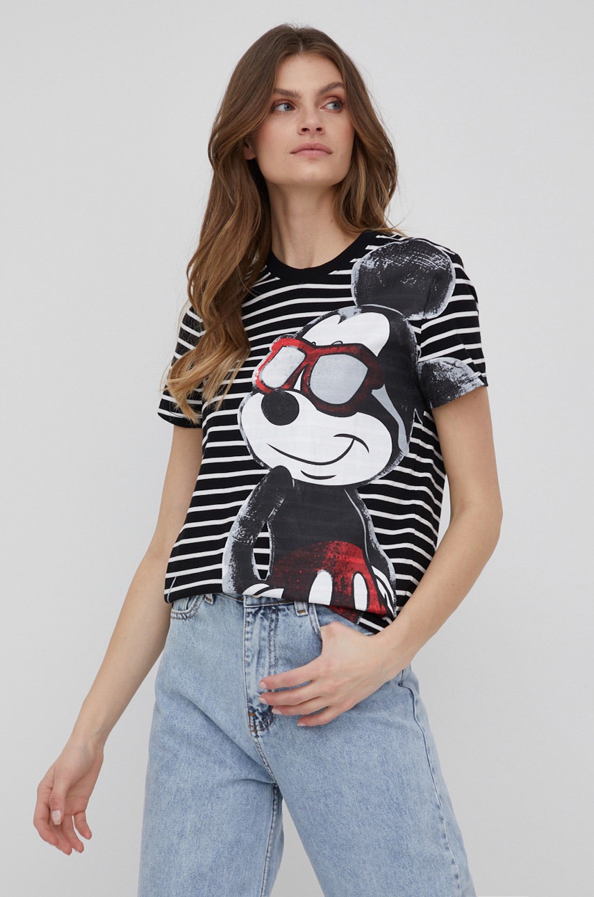 

Памучна тениска Desigual в черно, Черен