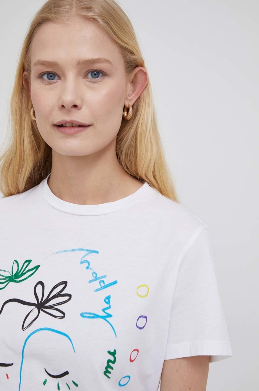 

Памучна тениска Desigual в бяло, Бял