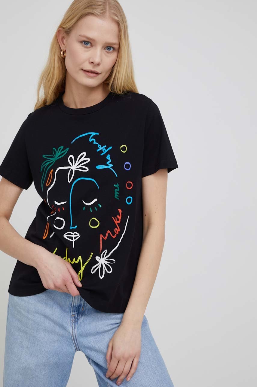 

Памучна тениска Desigual в черно, Черен