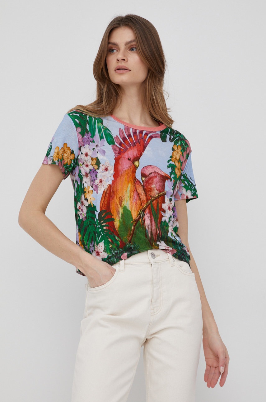 

Тениска с лен Desigual, Многоцветен