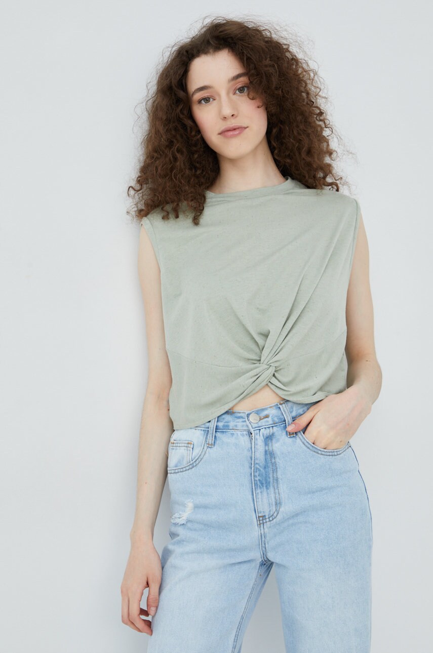 

Топ с лен Vero Moda в зелено, Зелен