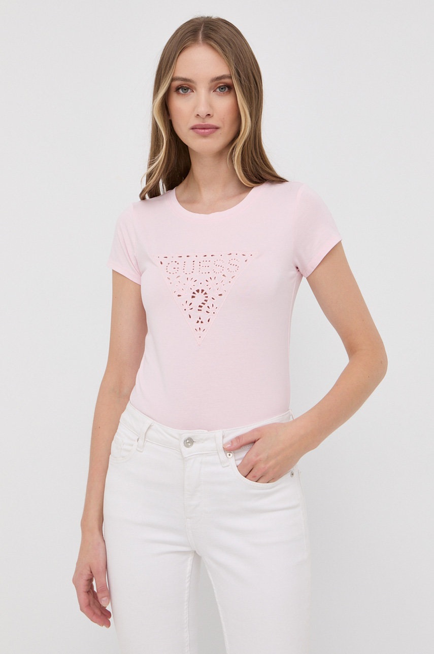 

Тениска Guess дамски в розово, Розов