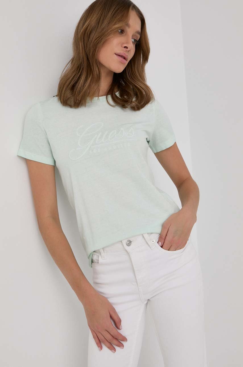 

Памучна тениска Guess в зелено, Зелен