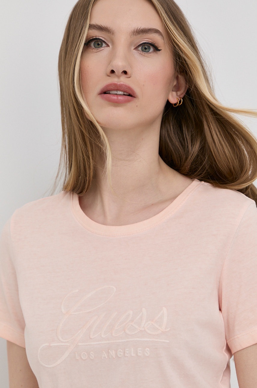 

Памучна тениска Guess в оранжево, Оранжев