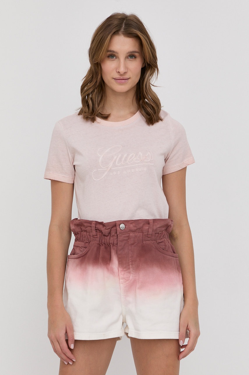 

Памучна тениска Guess в розово, Розов