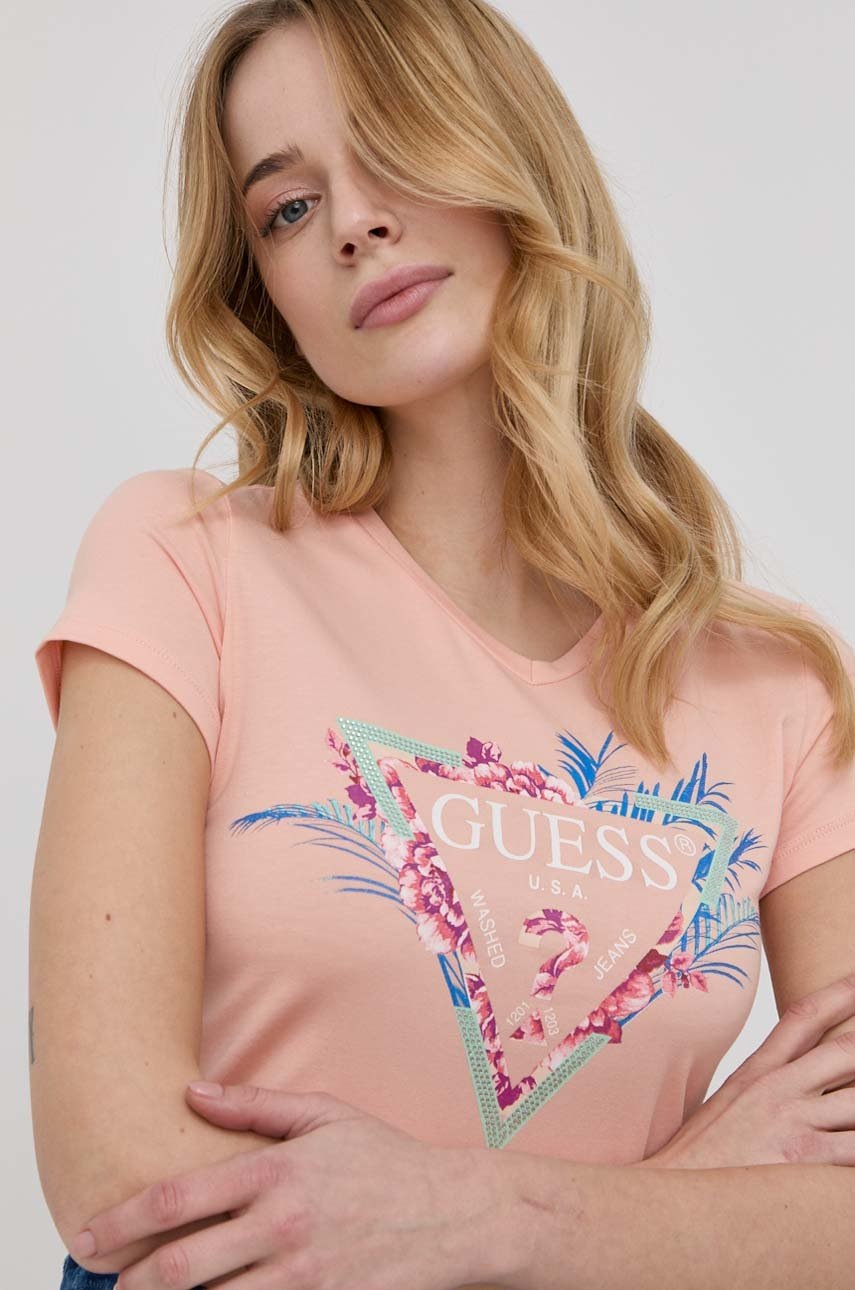 

Тениска Guess дамски в оранжево, Оранжев