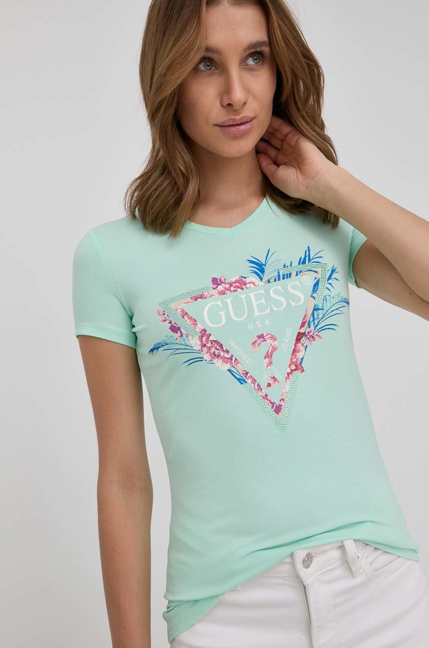 

Тениска Guess дамски в зелено, Зелен