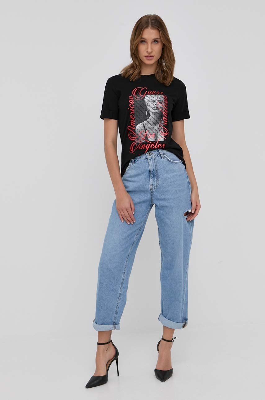 

Хлопковая футболка Guess цвет чёрный